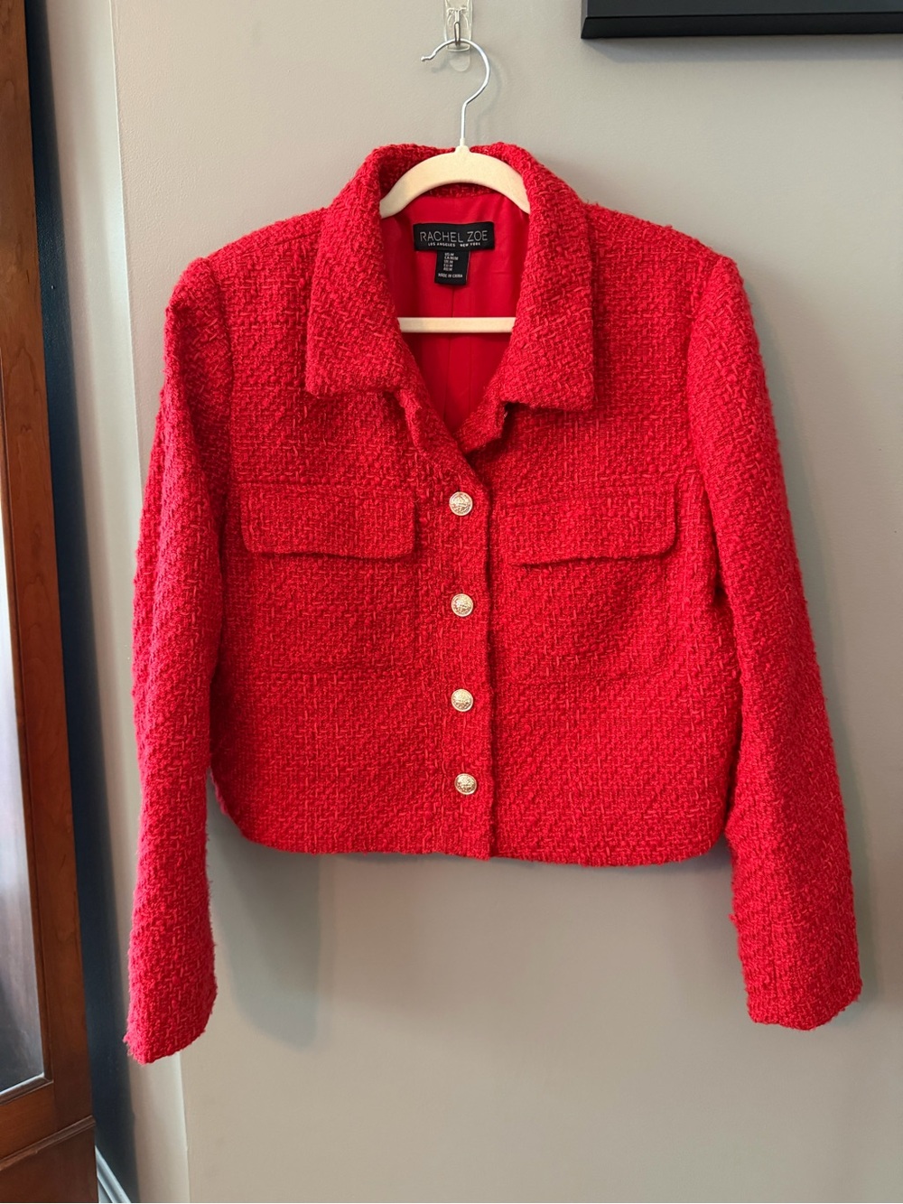Rachel Zoe Cropped Red Textured Bouclé Jacket. Medium
